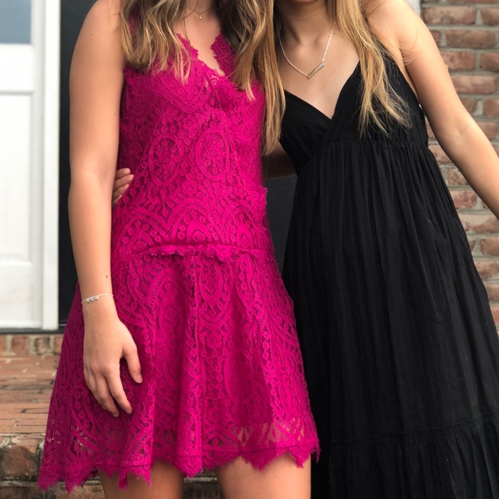 Free people “Heart in Two” pink lace dress